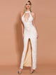 Halter Keyhole Ivory White Prom Dress