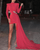 Red Turtleneck Long Sleeve Bodycon Long Tail Dress