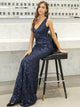 Low-V-Neck Sequin Navy Blue Dress