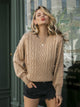 Kiss Me Twisted O-neck Pullover Sweater - Khaki