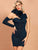 Navy Blue Ruffle One Shoulder Glitter Bodycon Dress
