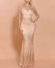 O Neck Long Sleeve Glitter Golden Prom Dress