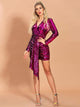 Shiny Rose Red Long Sleeve Sequin Bodycon Cocktail Dress
