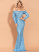 Off Shoulder Long Sleeve Sequins Elegant Maxi Dress