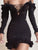 Off shoulder Ruffle Lace Up Bodycon Dress -Black