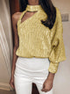 One shoulder High Collar Paillette Blouse - Silver/Black