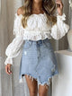Get Dirty Vintage Embroidery Crop Tops - White