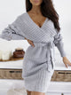 Hollow Out V-Neck Dress - Grey