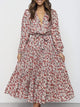 Flowing Floral Print Long Dress - Red