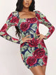 Almost Invisible Floral Print Bodycon Dress - Multicolored