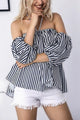 Cold Shoulder Blouse Shirt - Striped