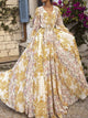 Floral Print V Neck Dress - Yellow