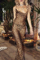 Sexy V Neck Bodycon Dress - Leopard