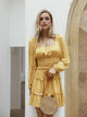 Solid Vintage Ruffles Slim Dress - Yellow/Blue