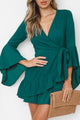 Ruffle Long Flare Sleeve Cardigan - Black/Cyan