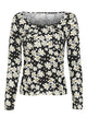 Kate Elegant Daisy Flower Print Blouse - Black/Blue