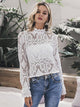 Lovely Embroidery Lantern Sleeve Tops - White