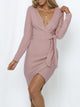 Rose Knitted Long Sleeve Dress - Pink
