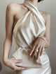 Satin Halter Bodycon Vintage Dress - Yellow