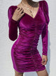 Scrolling Neck Elegant Mini Dress - Purple