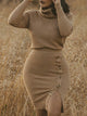Knitted High Waist Short Dress - Beige