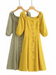 Neck To Legs Long Dress - Army Green/Yellow