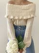 Rose  ruffles Solid Sweater Jumpers - Beige