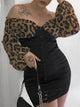 Off Shoulder Leopard Print Short Mini Dress - Black