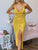 Yellow Hollow Knitted Midi Dress Button With Split Tops & Bottoms MISS ORD 