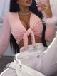 Knot Tie Feather Short Blouse Shirt - Pink