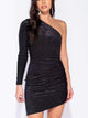 One Shoulder Short Bodycon Black Dress With Beads