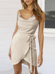 Aww Solid Satin Spaghetti Strap Short Dress - Khaki
