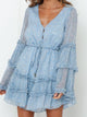 Long Sleeve Ruffle Blue Casual Sundress