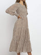 Leopard Print Long Sleeve Dress - Beige