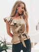 Ready To Shine One Shoulder Crop Tops - Khaki