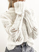 Turtleneck Crohect Pullover Sweater - White