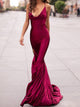 Cowl Neck Lace-Up Back Red Satin Dress