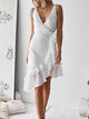 Shoulder Ties Ruffle Knee Length White Dress