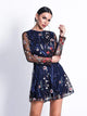 Floral Embroidered Mesh Blue Dress
