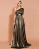 One Shoulder Pleated Shiny High Split Maxi Party Dress