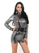 Silver Sequin Bodycon Short Party Jumpsuit