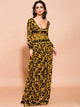 Vintage Low Collar Long Sleeve Gold Print Night Out Dress
