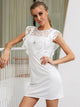 Summer Mini Lace Neckline Chiffon White Dress