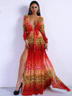 Red Leopard Tie-Waist Long Dress