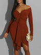On Fire Off Shoulder Dress - Burgundy