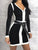 Patchwork Zipper Bodycon Dress - Black/White