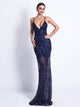 Sequin Perspective Backless Blue Pary Dress