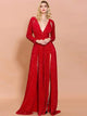 Deep-V Long Sleeve Sequin Prom Dress