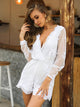 V Neck White Lace Short Casual Jumpsuits