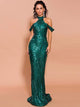 Halter Backless Sequin Green Mermaid Dress